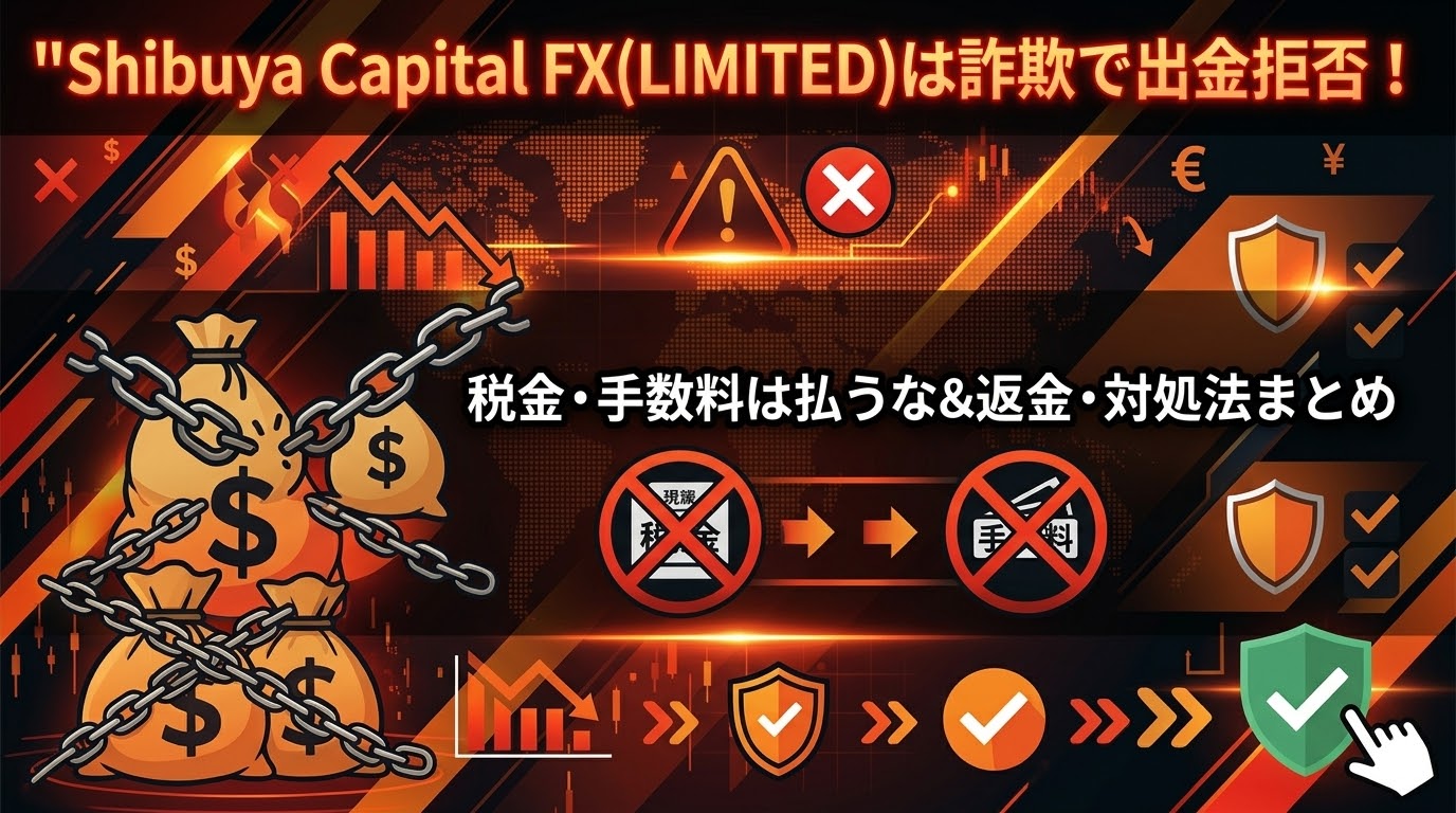 Shibuya Capital FX(LIMITED)は詐欺で出金拒否！税金・手数料は払うな＆返金・対処法まとめ